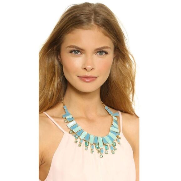 Kate Spade Beach Gem Aqua Blue Seaglass 12k Gold P Statement Bib Necklace - Picture 3 of 8